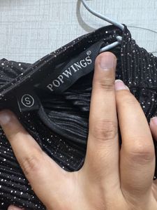 Sparkling Black Top with Tie Detail
