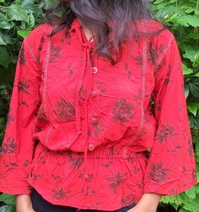 Vibrant Red Floral Print top