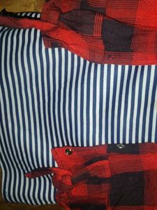Striped Top with Red Cardigan Set