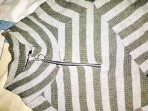Striped Knit Sweater with Zipper