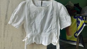 White Puff Sleeve Peplum Top