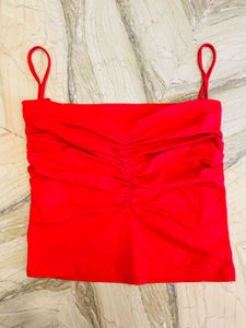 Ruched Red Spaghetti Strap Top