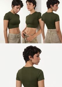 Olive Green Cropped Ribbed T-Shirt