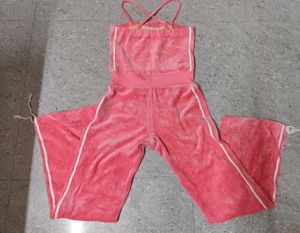 Coral Pink Velour Jumpsuit