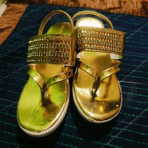 Golden Embellished Flat Sandals