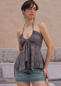 Boho Print Halter Neck Peplum Top
