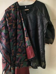 Black Kurta with Printed Dupatta