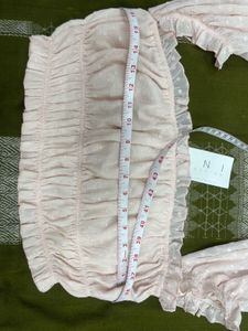 Pink Ruched Blouse with Ruffles