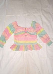 Pastel Rainbow Tie-Dye Ruffle Top