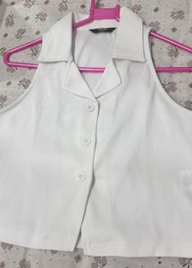 Sleek White Button-Up Sleeveless Top
