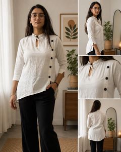Chic White Button Detail Tunic Top