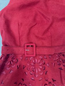 Red Floral Cutout Fit and Flare Dress