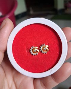 Gold &amp; Diamond Stud Earrings peacock desine
