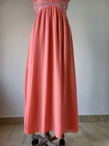 Elegant Coral Maxi Dress with Sequins