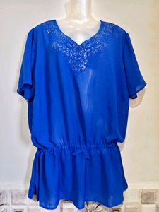 Vibrant Blue Embellished Tunic Top