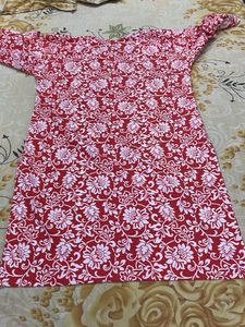 woman cotton Red Floral Printed Kurta Set XL