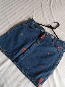 Floral Denim Mini Skirt