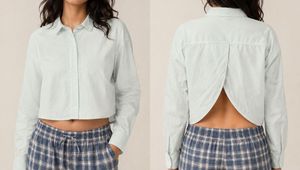 Blue Cropped Button-Up Shirt