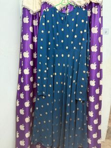 Elegant Teal Polka Dot Anarkali Suit