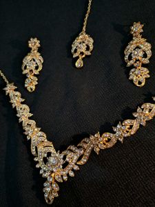 Elegant Gold-Tone CZ Necklace Set