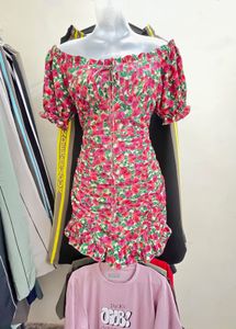 Off-Shoulder Floral Ruched Mini Dress