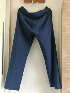 Elegant Navy Blue Trousers with Gold Buckle