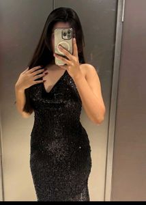 Sparkling Black Sequin Halter Dress