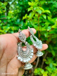 Trendy Silver Oxidized Hanging Earring