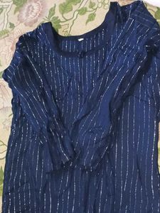 Navy Blue Kurta with Silver Stripes