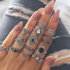 Boho Silver Tone Ring Set of 15