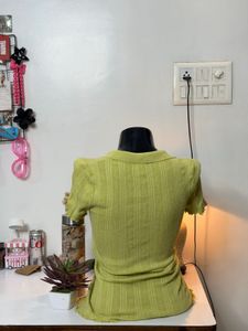 Lime Green Collared Button-Up Top