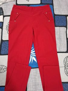 Women's Red Comfort Fit Pants