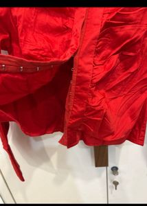 New coverstory Red Ruched Button-Up Shirt