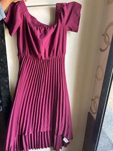 off shoulder pleat dress