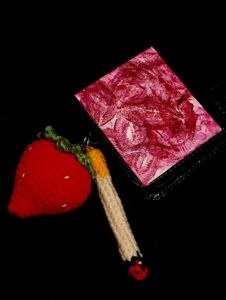 Crochet Strawberry &amp; Cigarette Keychain