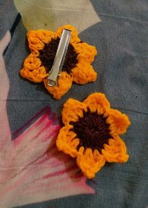 Crocheted Sunflower Hair Clips