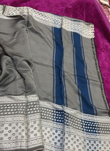 Elegant Grey & Blue Striped Saree