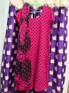 Pink Polka Dot Kurta Set