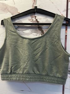 Olive Green Cropped Tank Top, Bust- 32