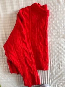Red Cable Knit Pullover Sweater