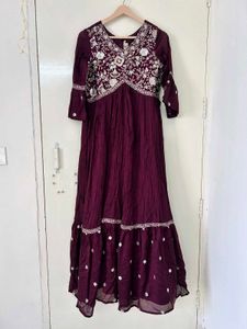 Elegant Embroidered Maroon Gown