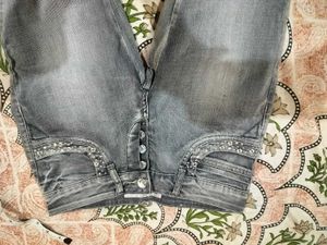 Stylish Grey Embellished Jeans