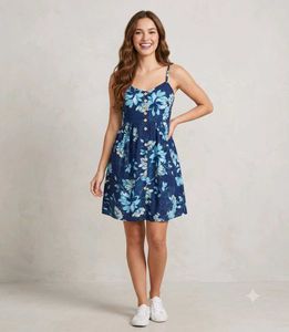 Navy Blue Floral Button-Down Mini Sundress