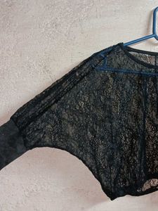 Sheer Lace Top Cropped Black 🖤