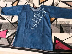 Denim short  n beautiful sobar olive Kurti