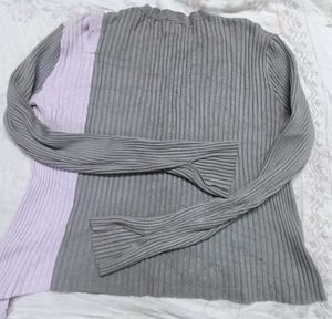 Asymmetrical Colorblock Ribbed Sweater