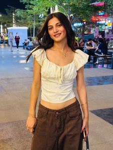 Cream Off-Shoulder Tie-Up Crop Top