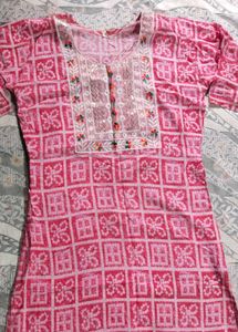 Pink Printed Kurta with Embroidery