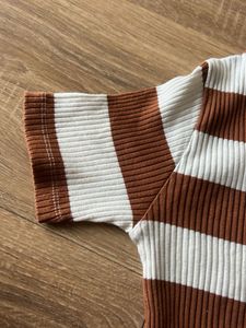 Brown &amp; White Striped Ribbed Top