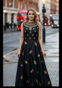 bust 36 Elegant wine Embroidered Ethnic Gown